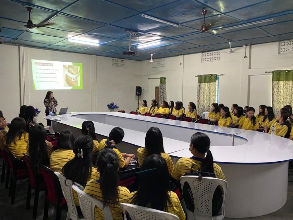 A section of students of St John College during the awareness cum promotional programme on women’s hygiene and personal care on April 25. 
